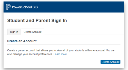 Power School create account page